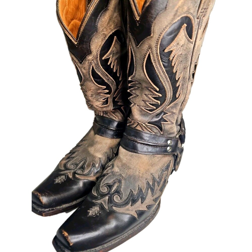 Vintage Stetson Harness Cowboy Boots Distressed Leather Biker Western 11D